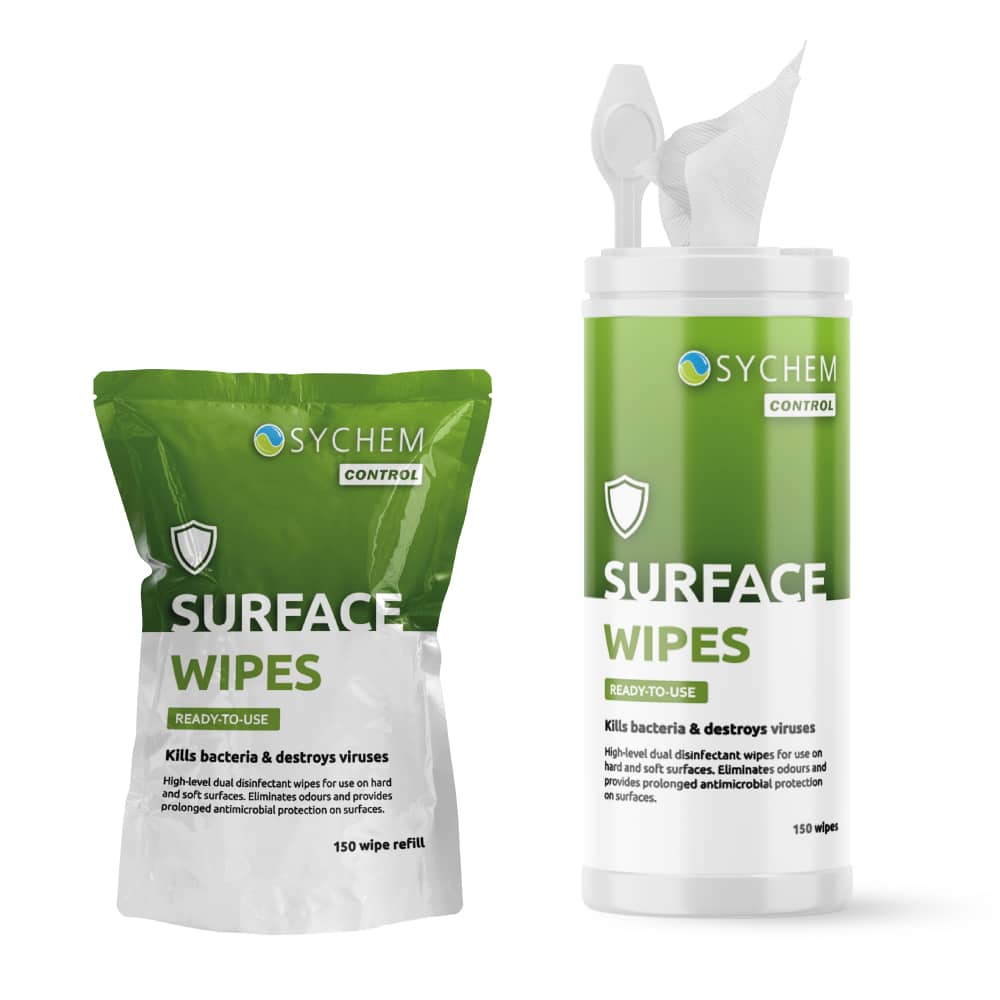 Sychem Control dual disinfectant spray surface wipes